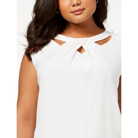 Kasper Women's Crossover Cutout Top White Size 1X - Picture 2 of 3